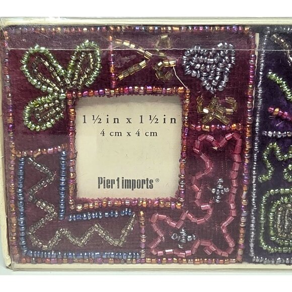New Pier One Imports Fabric with Beading Design 1.5 x1.5 Mini Frames - Picture 3 of 6